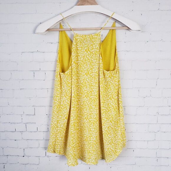 LOFT Vine Strappy Cami Size XS Yellow V-Neck Lined Tank Flowy Summer Coastal - Picture 7 of 11